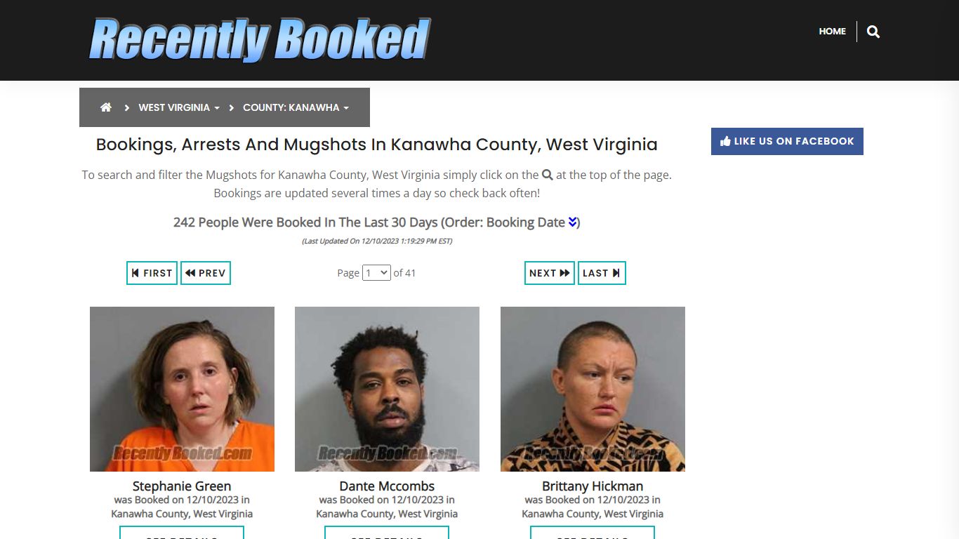 Bookings, Arrests and Mugshots in Kanawha County, West Virginia